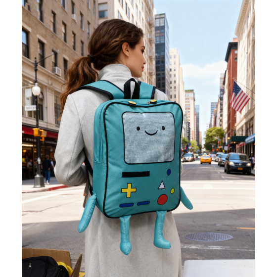 Cute Cartoon Backpack Casual Travel Green Anime Bag Bmo Finn Jake Adventure Trip Breathable Portable Lightweight Backpack, Medium
